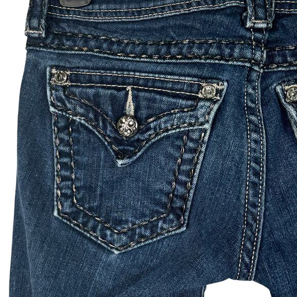 Miss Me SZ 25 Skinny Jeans Low-Rise Silver Embroidery Button-Flap Pockets Hemmed - Picture 8 of 16
